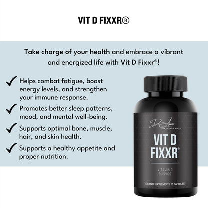 Etiqueta frontal de vitamina D alta potencia Fixxr Dr Amie