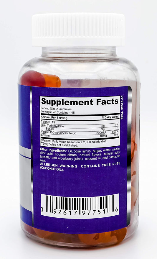 Etiqueta vitamina D3 2000 IU gomitas Tarsal Naturals