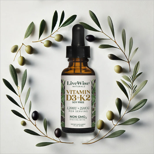Etiqueta frontal Vitamina D3 K2 gotas Live Wise Naturals