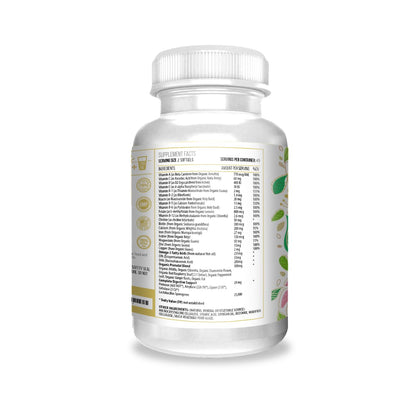 Etiqueta de vitamina prenatal Actif con ingredientes orgánicos