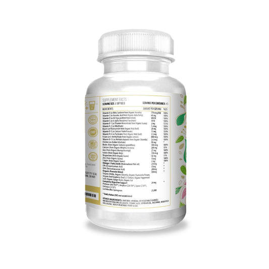 Etiqueta de vitamina prenatal Actif con ingredientes orgánicos
