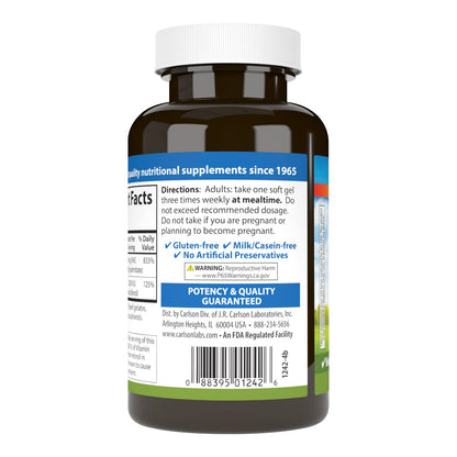 Etiqueta detallada de vitaminas A y D Carlson