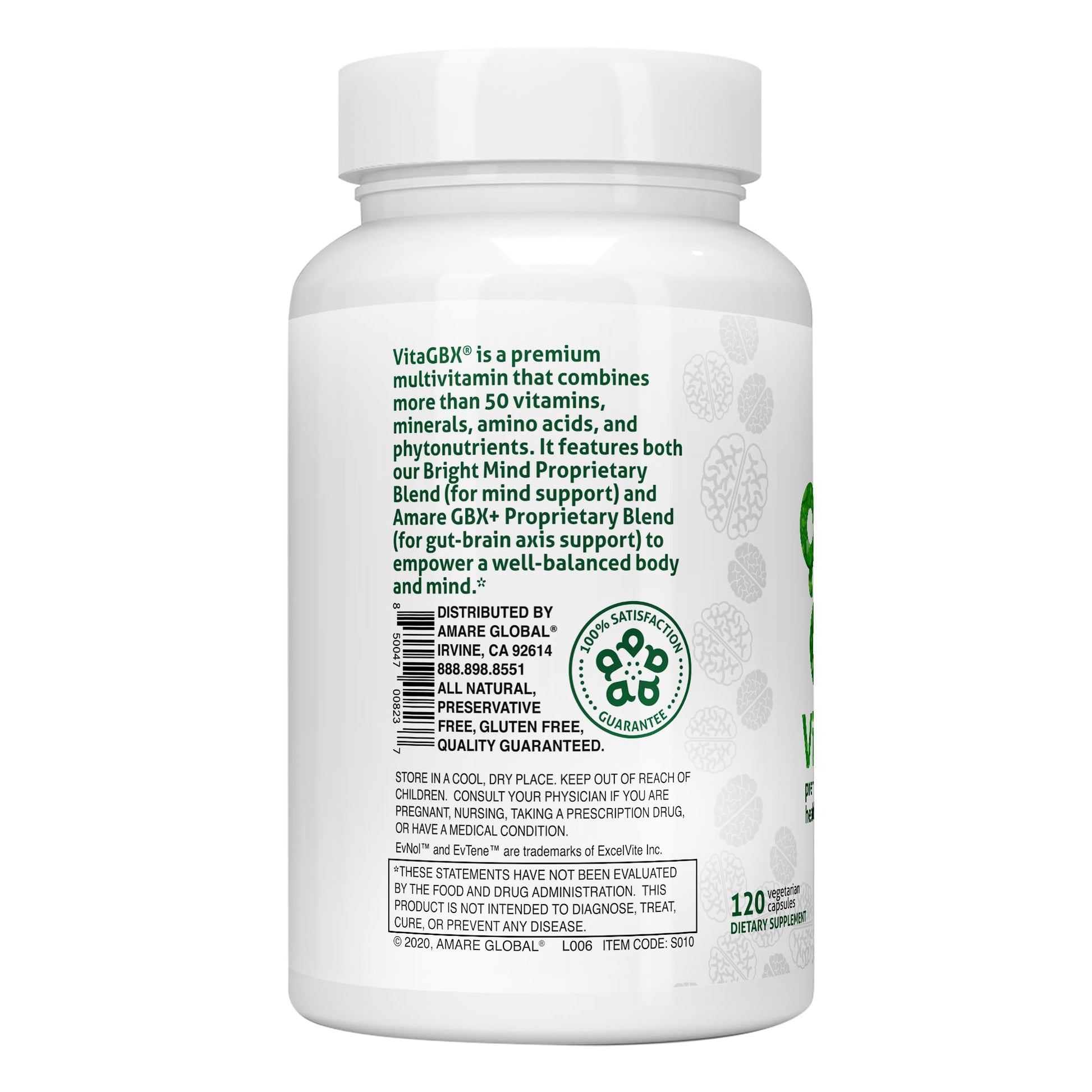 Etiqueta trasera de VitaGBX multivitaminas franquicia Amare