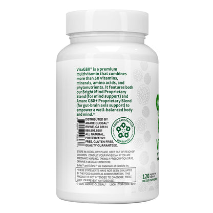 Etiqueta trasera de VitaGBX multivitaminas franquicia Amare