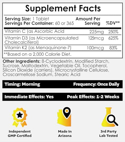 Etiqueta suplemento vitaminas D3, K2 y vitamina C Nootropics Depot