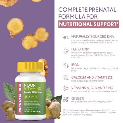 Etiqueta de vitaminas prenatales halal y sin gluten Noor