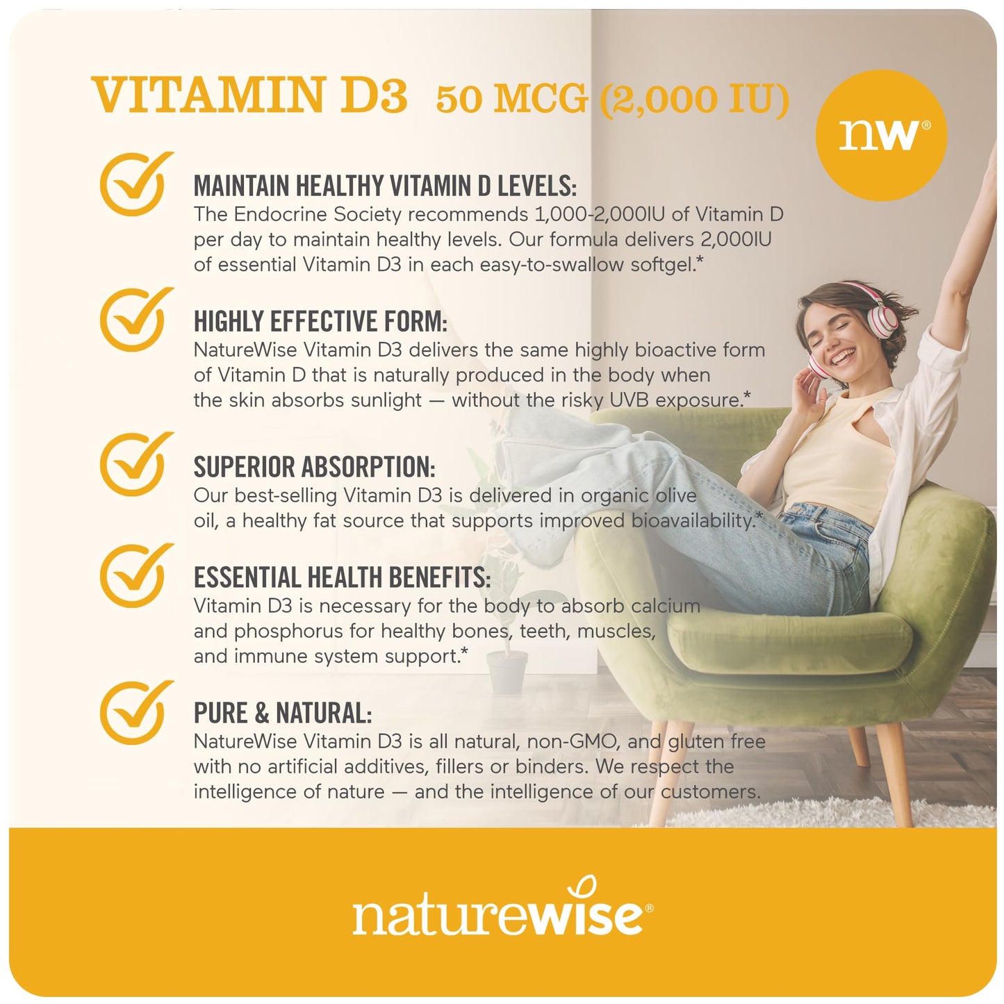 Etiqueta vitamin D3 NatureWise 360 cápsulas