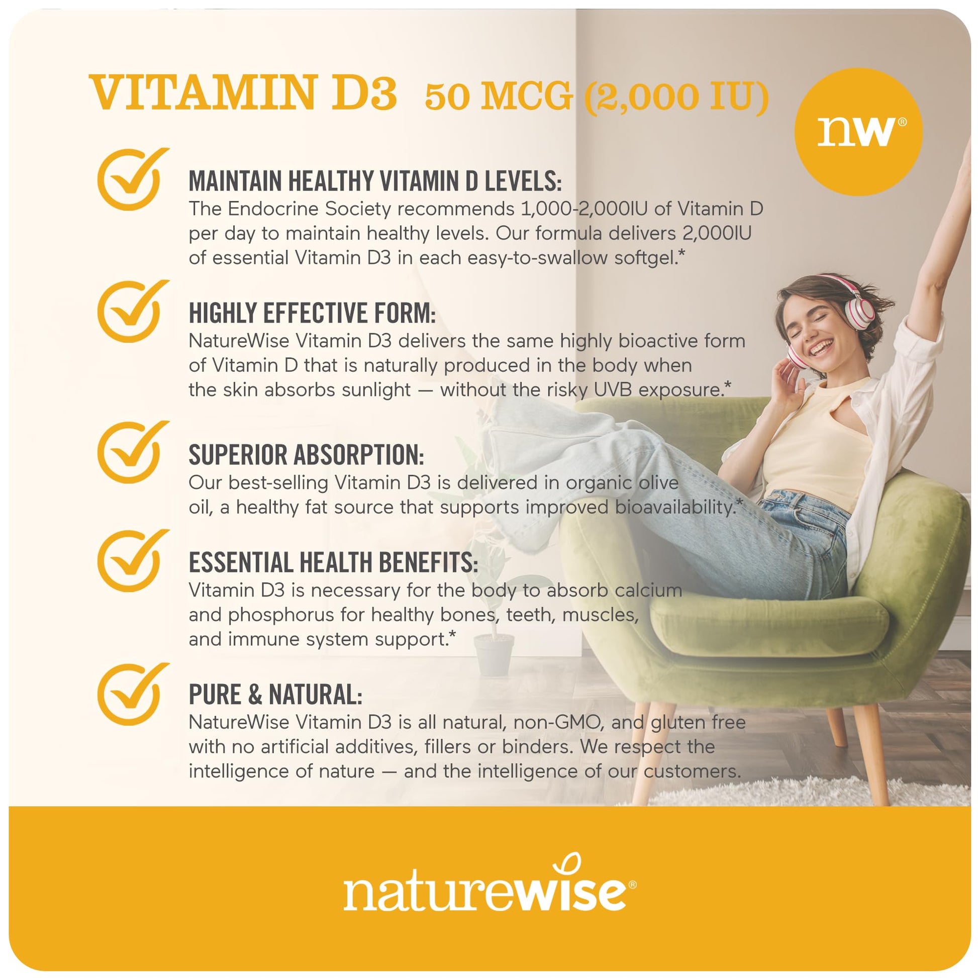 Etiqueta vitamin D3 NatureWise 360 cápsulas