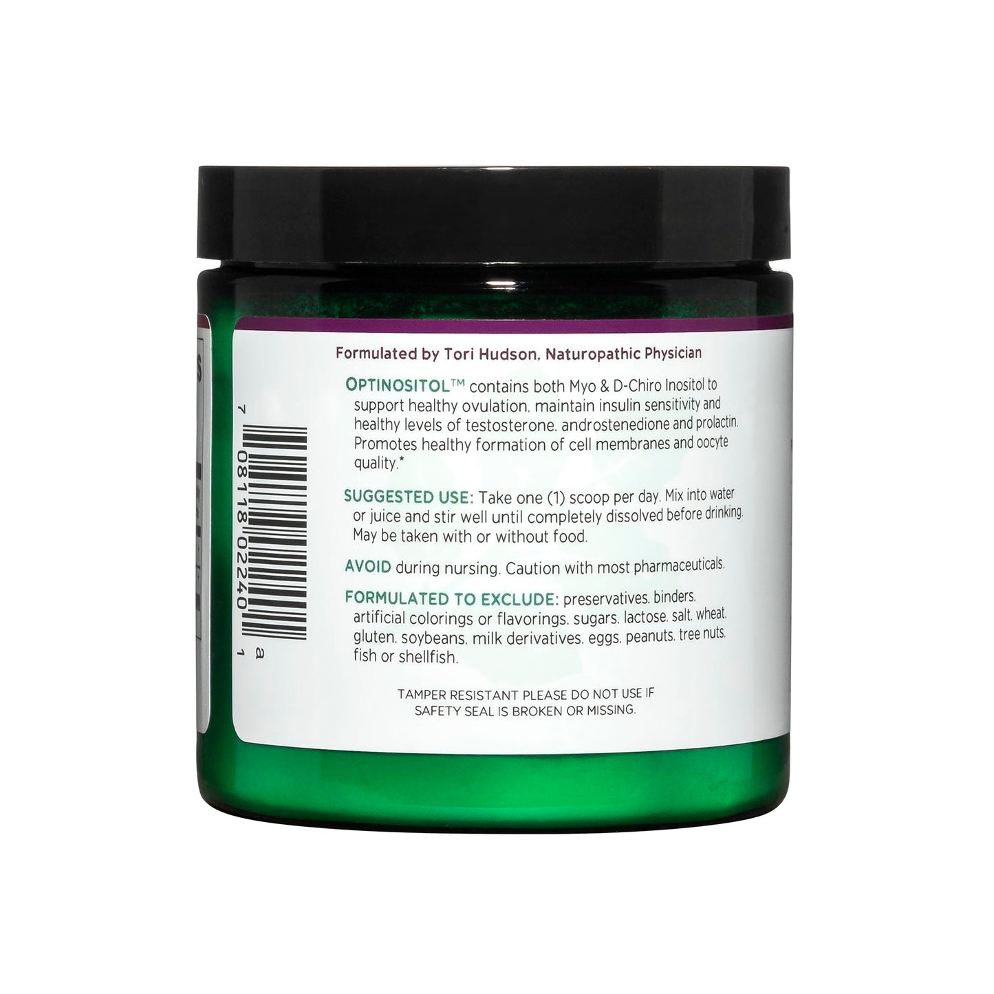 Etiqueta de suplemento Vitanica Optinositol con ingredientes naturales