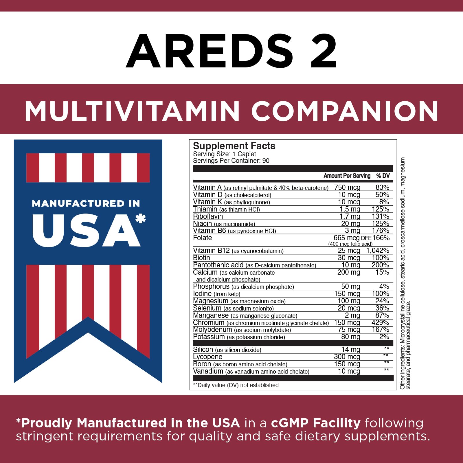 Etiqueta Viteyes AREDS 2 Compañero, fabricado en USA.