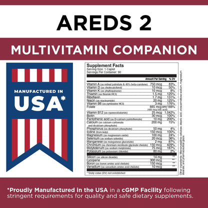 Etiqueta Viteyes AREDS 2 Compañero, fabricado en USA.