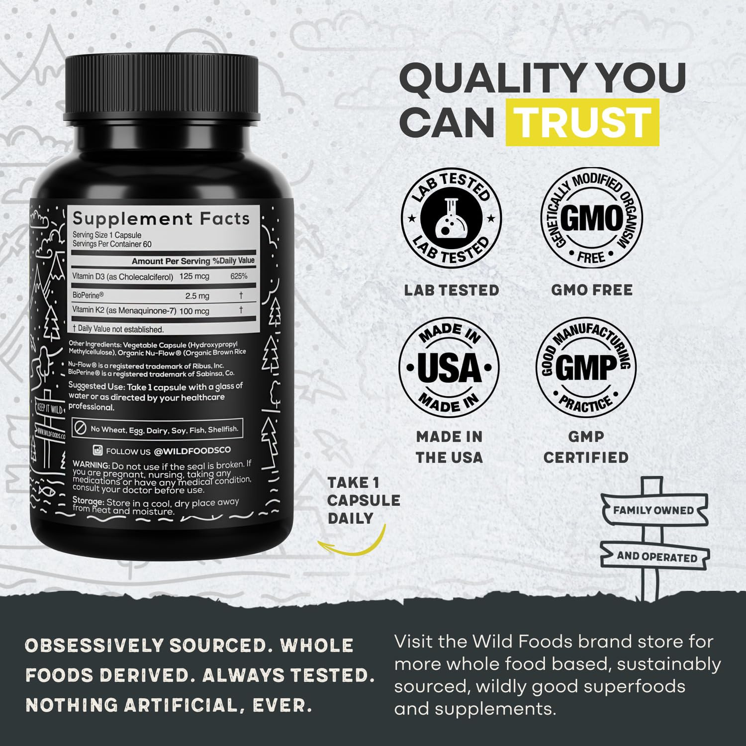 Etiqueta Wild Foods vitamina D3 y K2