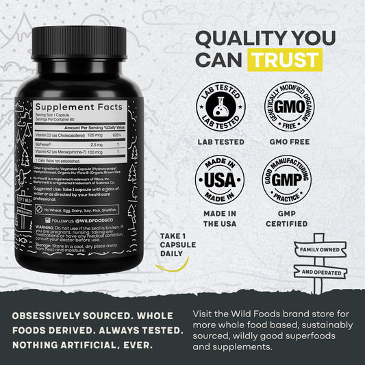 Etiqueta Wild Foods vitamina D3 y K2