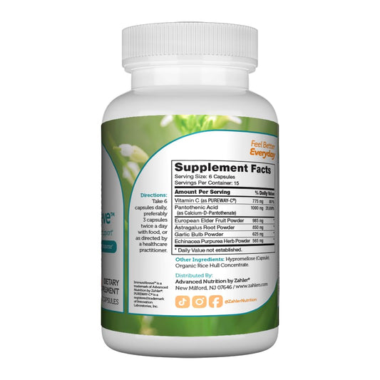 Etiqueta Zahler ImmunAbreve con ingredientes antivirales