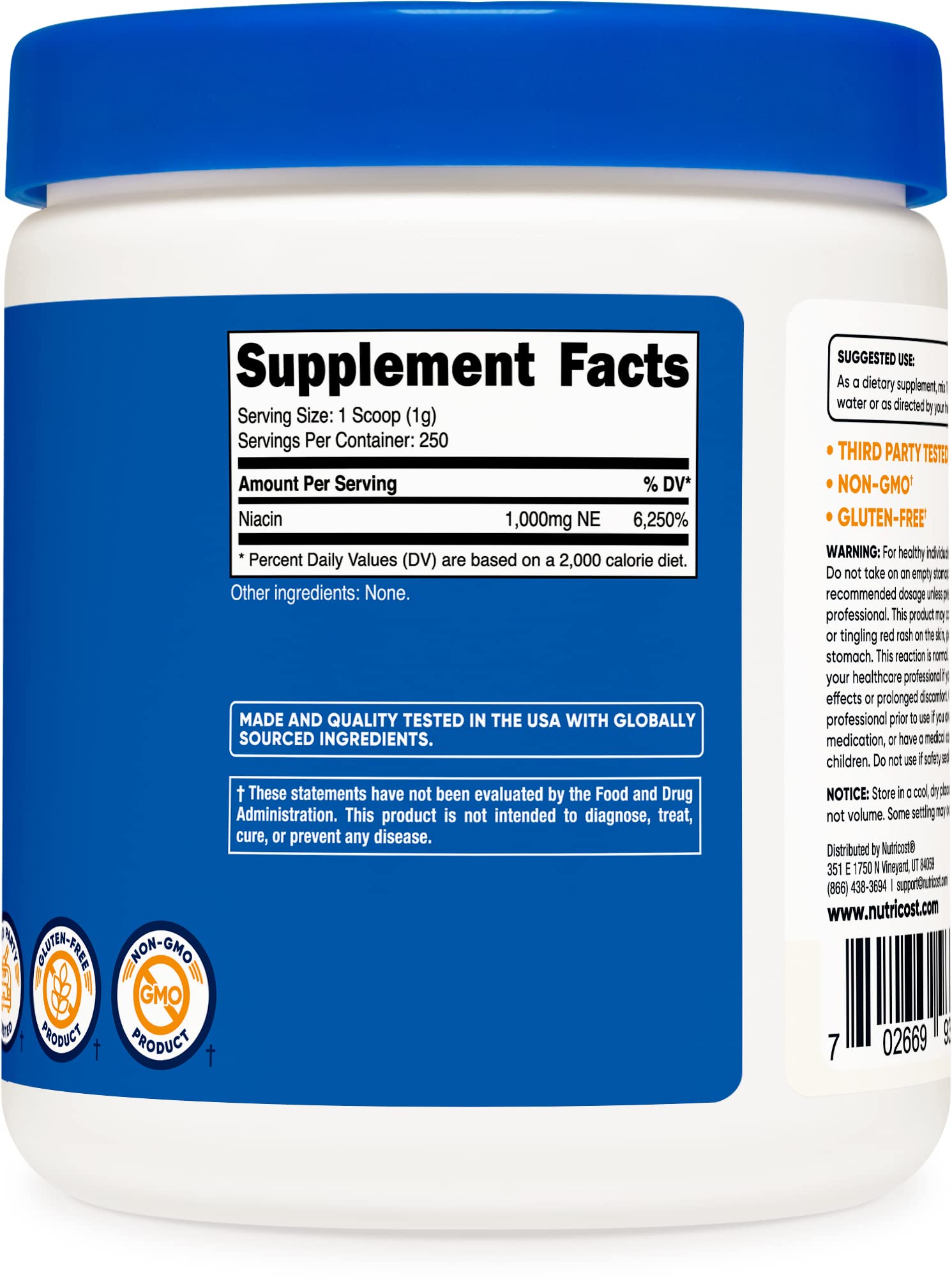 Etiquetas y advertencias del producto Nutricost Niacina