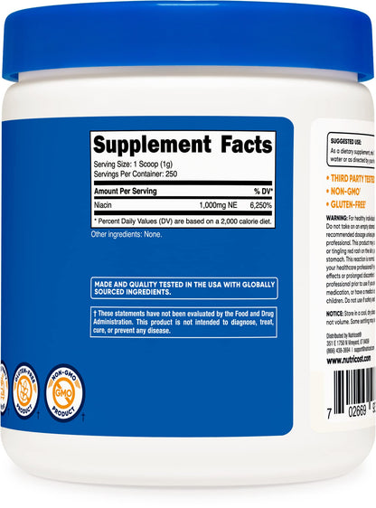 Etiquetas y advertencias del producto Nutricost Niacina