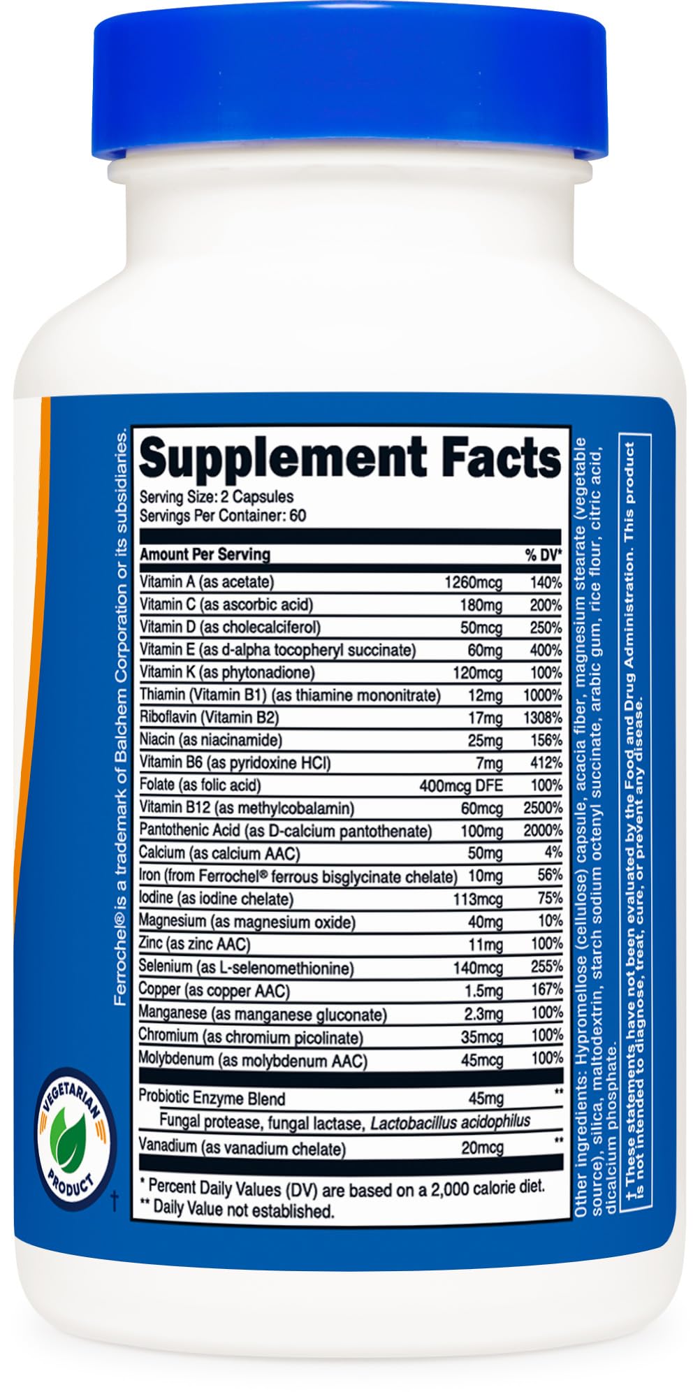 Etiquetas de calidad de multivitamínico Nutricost
