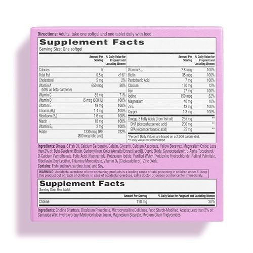 Etiquetas y detalles nutrición ONE A DAY Prenatal Advanced