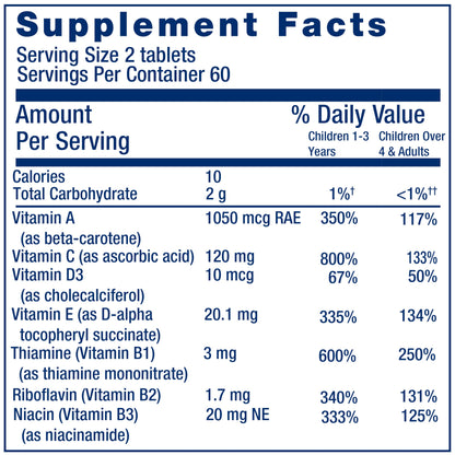 Etiquetas informativas de multivitaminas para niños