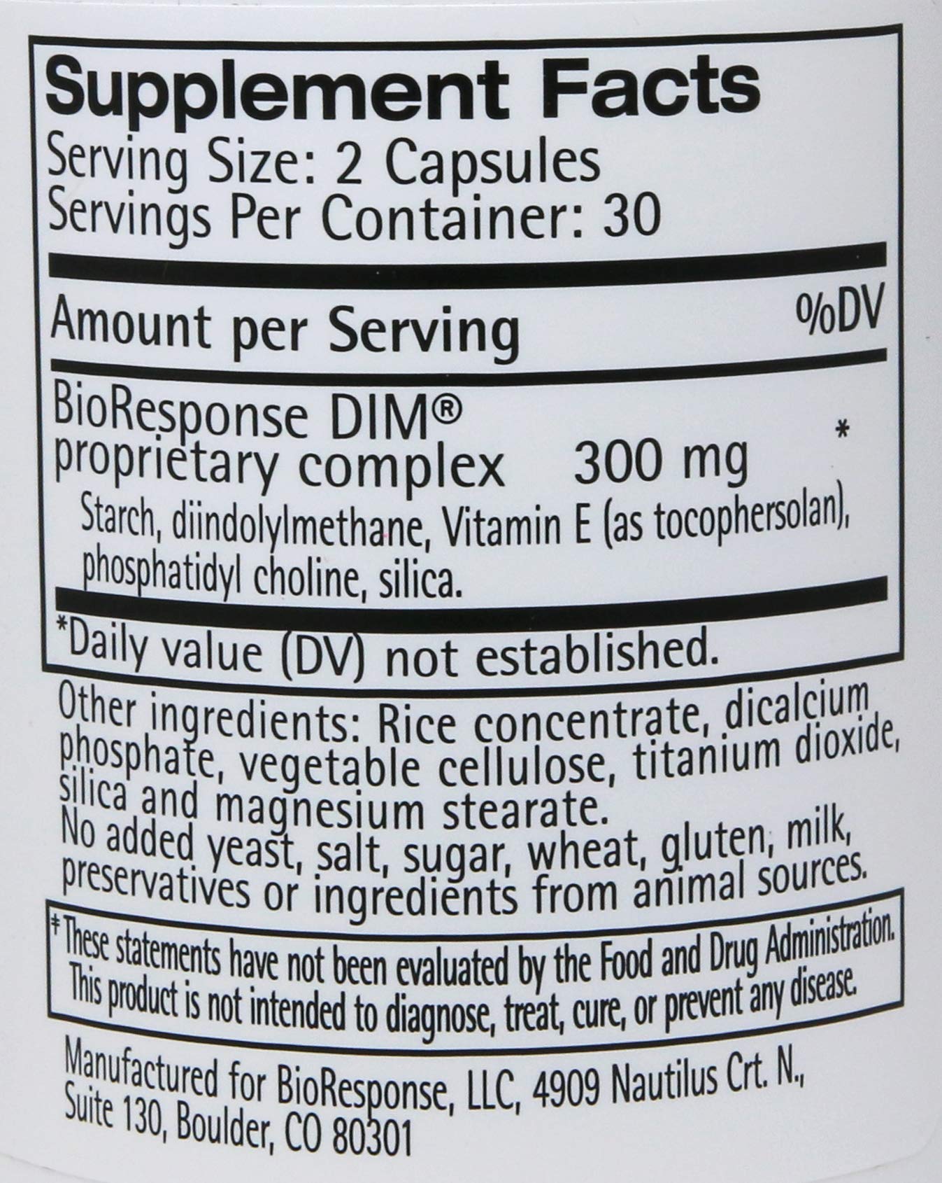 Etiquetas de los ingredientes de BioResponse DIM