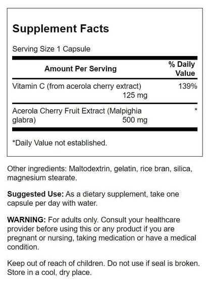 Etiquetas Swanson Acerola 500 mg vitamina C