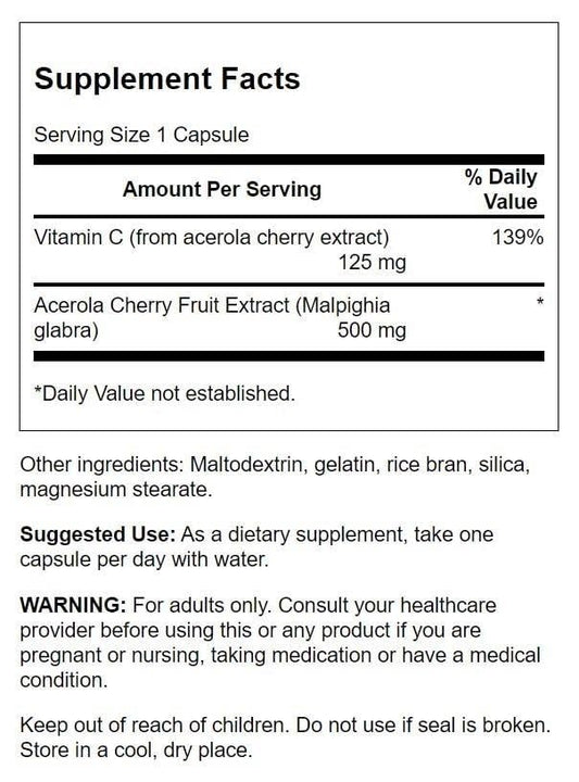 Etiquetas Swanson Acerola 500 mg vitamina C