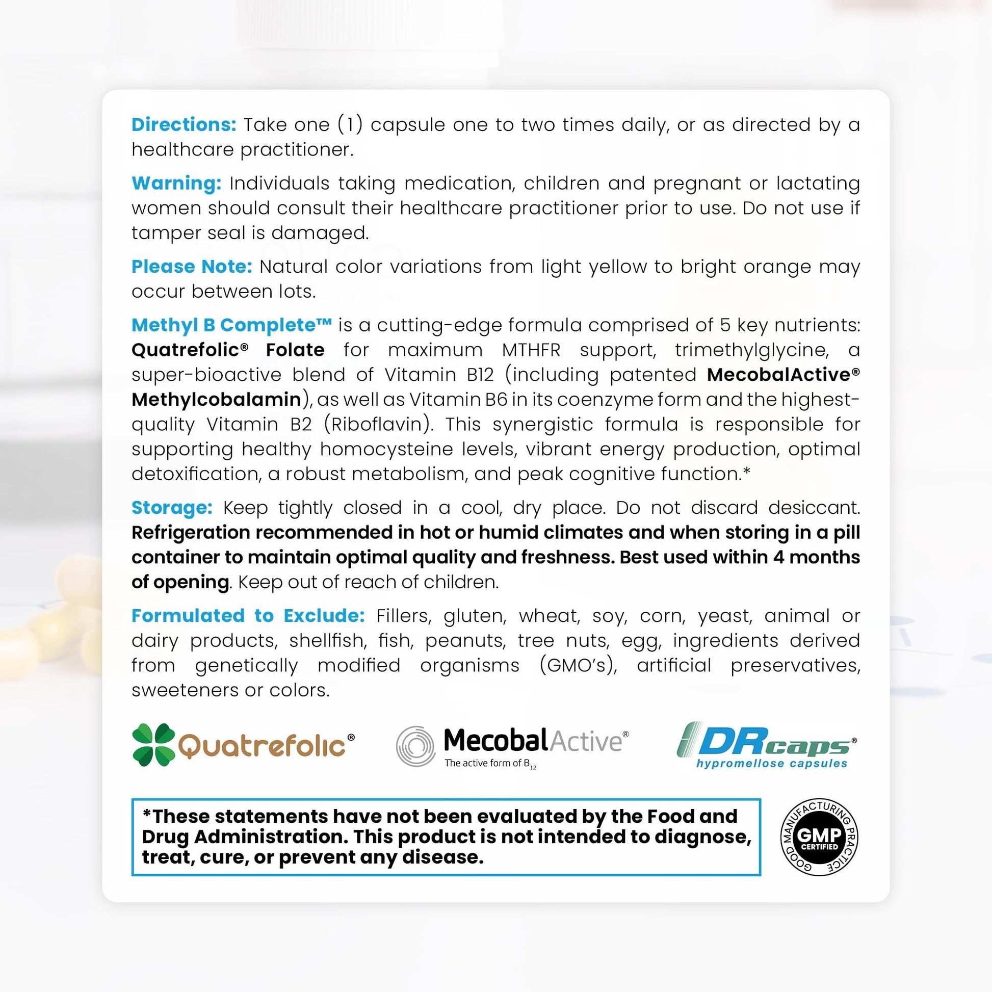 Detalle etiquetas vitaminas complejas B Pure TheraPro Rx