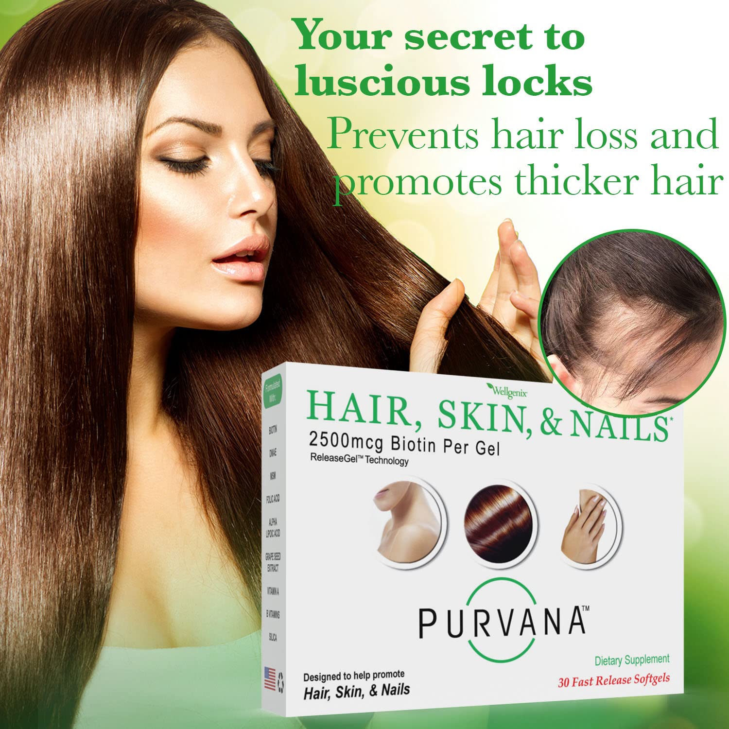 Extracto natural en cápsulas Wellgenix Purvana para piel y cabello