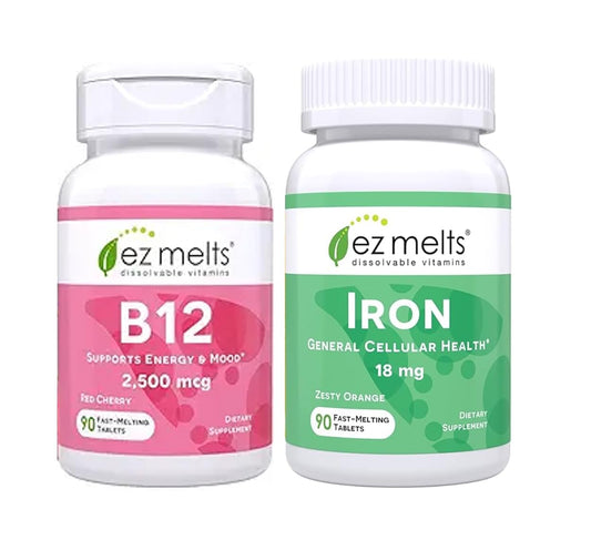 EZ Melts suplemento vitamina B12 sublingual y hierro sin azúcar