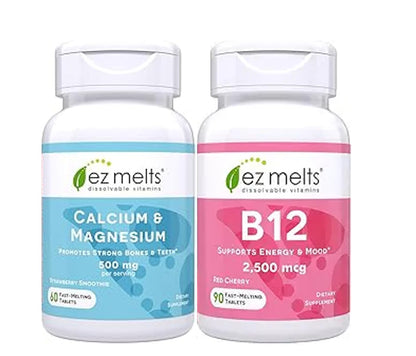 EZ Melts suplemento vitamina B12 sublingual y calcio magnesio disoluble