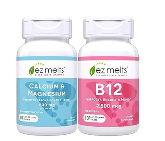 EZ Melts suplemento vitamina B12 sublingual y calcio magnesio disoluble