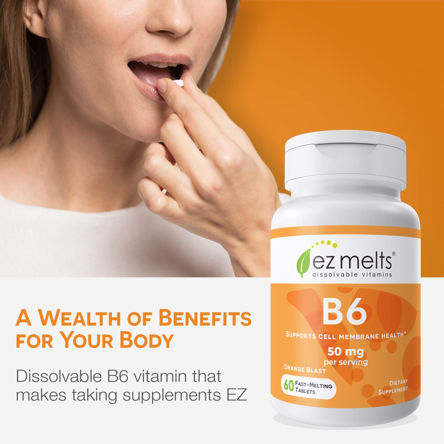 EZ Melts vitamina B6 tableta disoluble naranja