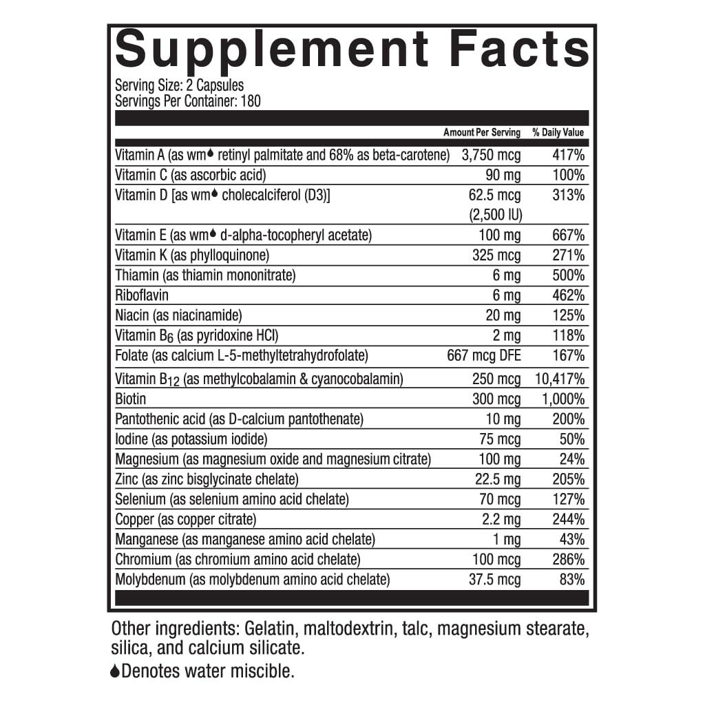 Factores nutricionales del multivitamínico ADEK