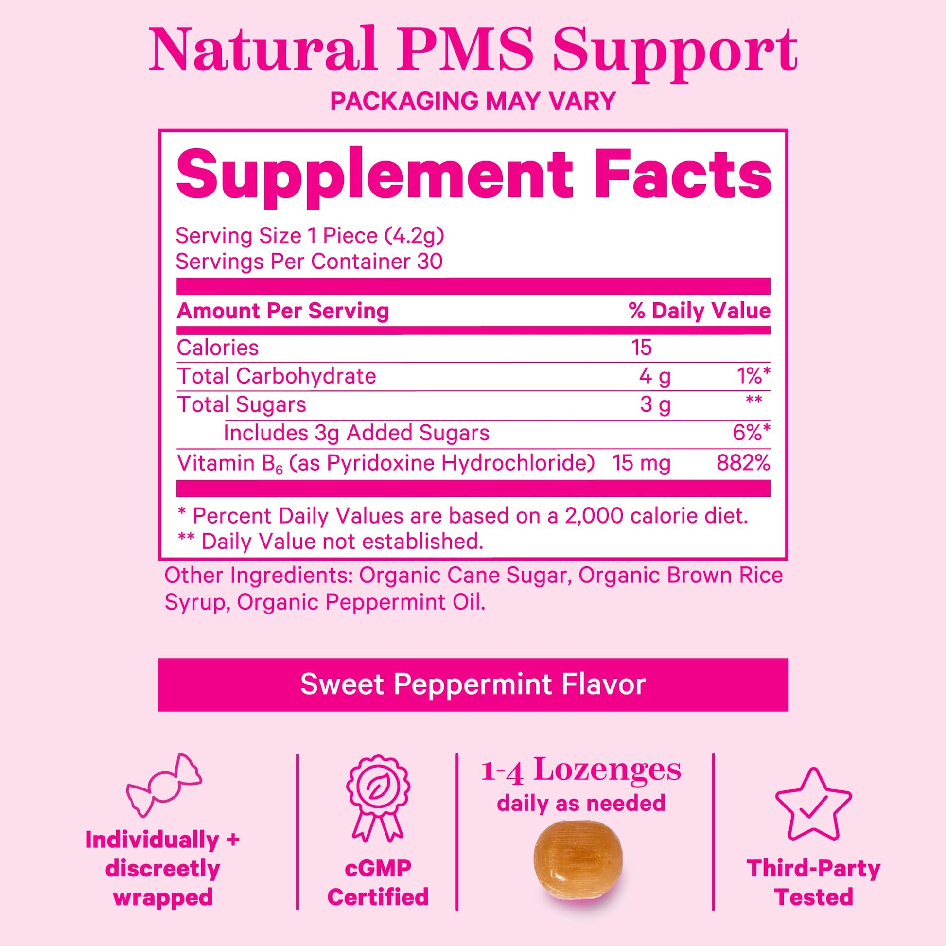 Facts nutricionales de los dulces para SPM
