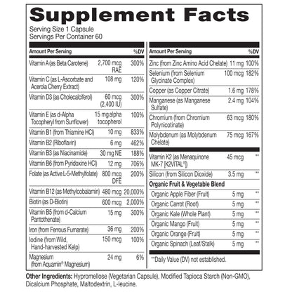 Facts nutricionales del multivitamínico bariátrico