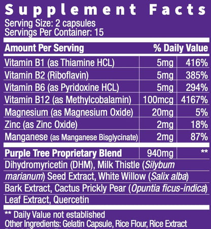 facts nutricionales del suplemento purple tree