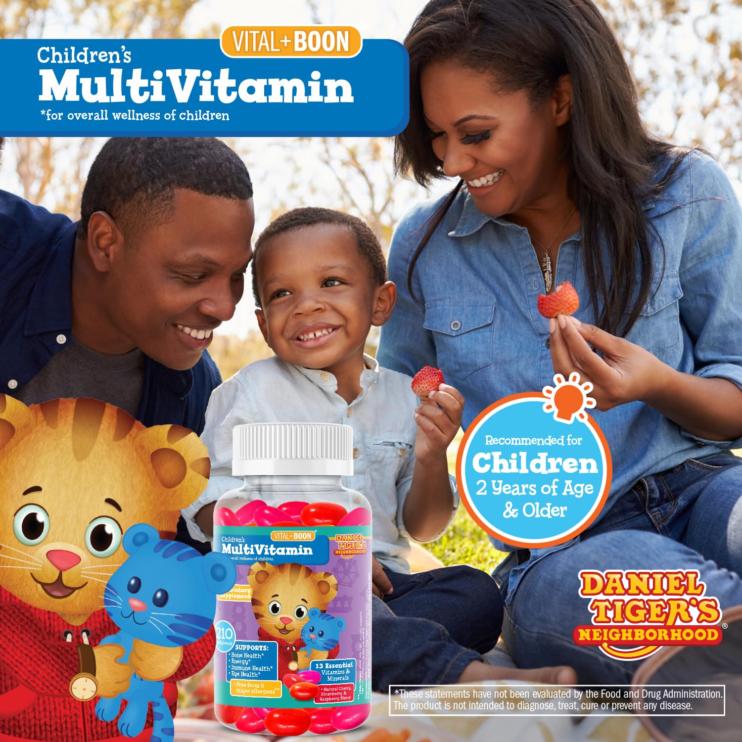 Familia disfrutando de multivitaminas Daniel Tiger para niños.