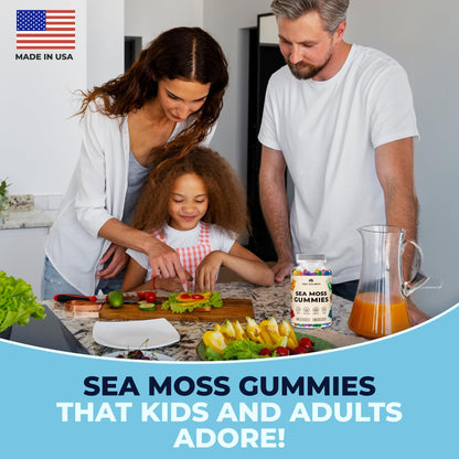 Familia disfrutando gomitas de musgo marino