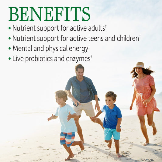 Familia disfrutando de salud y energía gracias al multivitamínico Garden of Life.