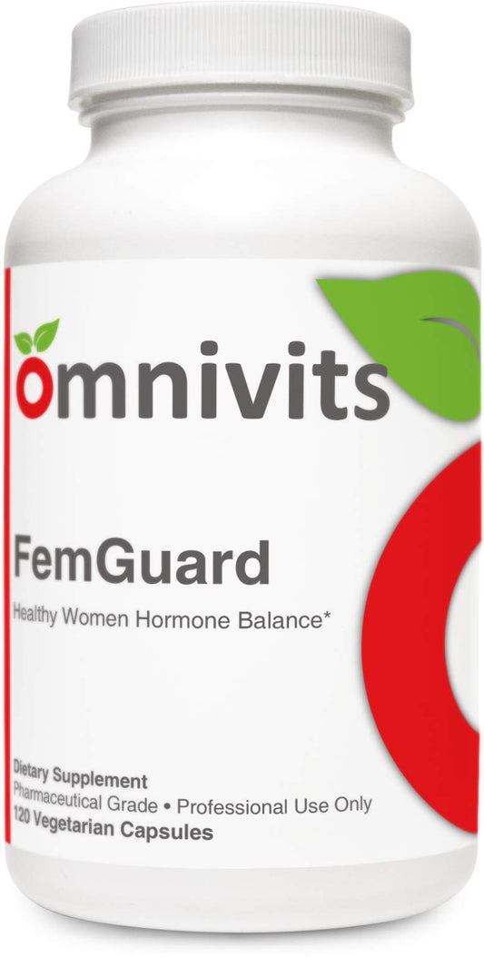 FemGuard Omnivits cápsulas para balance hormonal femenino - botella de 120 unidades.