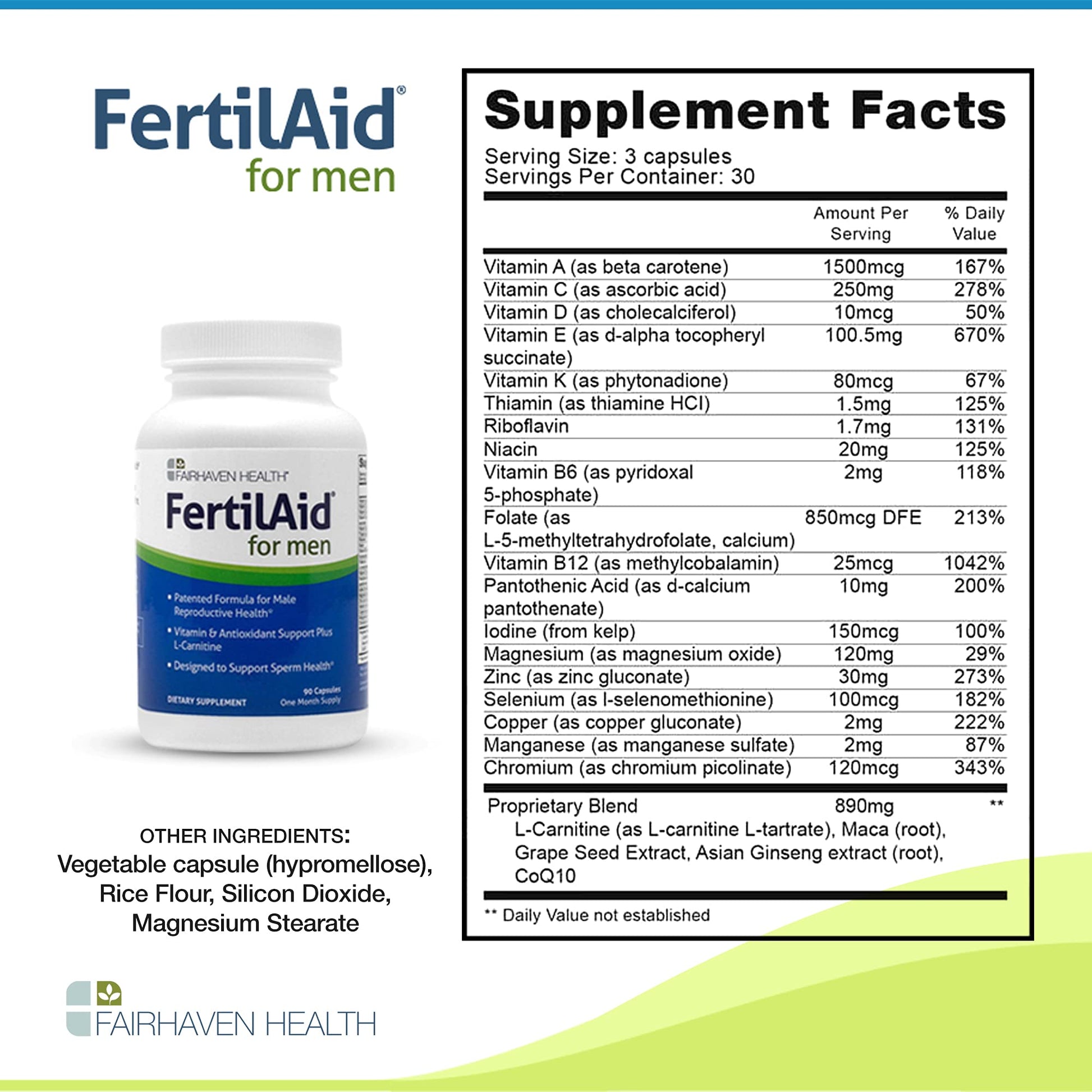 FertilAid para Hombres información nutricional