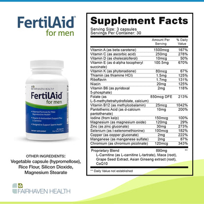 FertilAid para Hombres información nutricional
