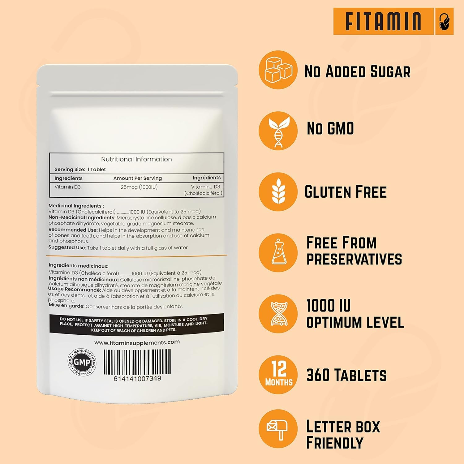 Fitamin vitamina D3 para función muscular y dientes saludables
