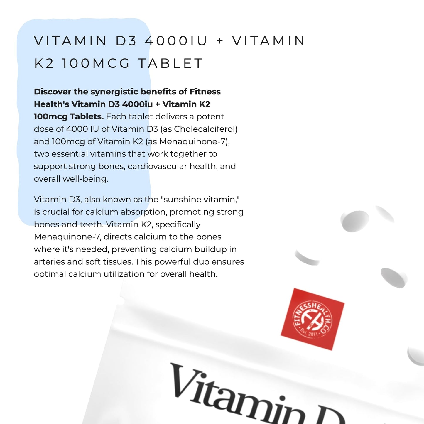 Fitness Health suplemento vitamina D3 K2 potencia máxima
