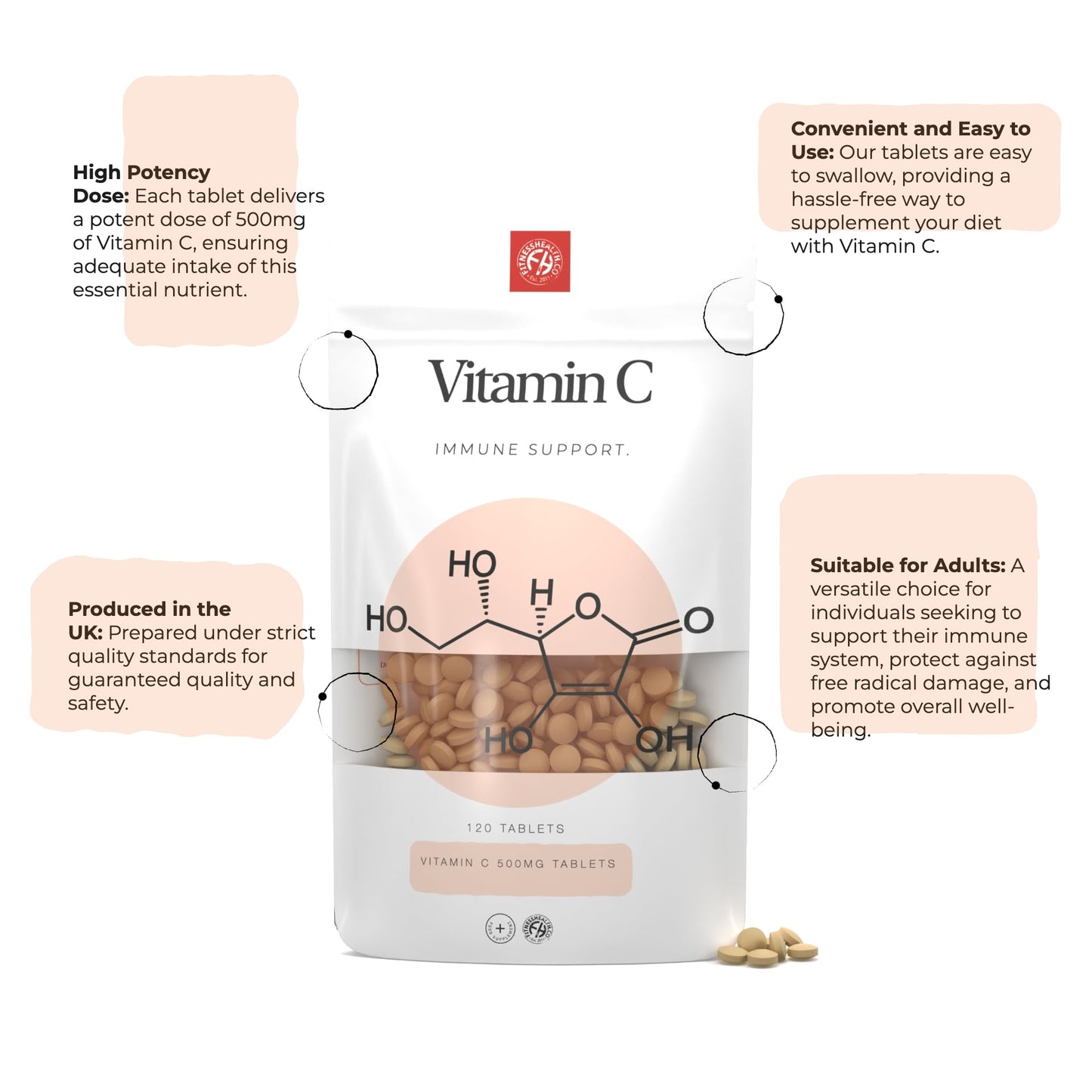 Fitness Health Vitamina C 500mg caja y frasco