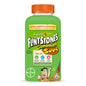 Botella de vitaminas Flintstones con tapa naranja y sabores agridulces.