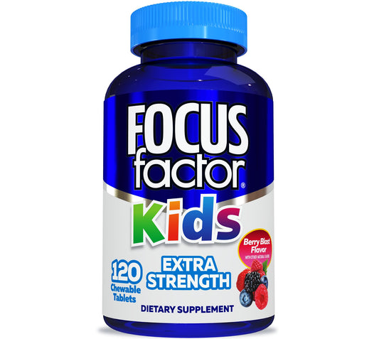 Focus Factor Niños extra fuerte, bote de 120 masticables.