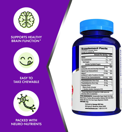 Suplemento Focus Factor Niños, salud cerebral con vitaminas.