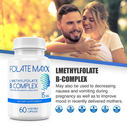 FolateMaxx frasco suplemento B-vitamins L-metilfolato B12 B6