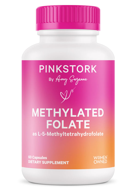 Frasco de folato metilado Pink Stork esencial para embarazo